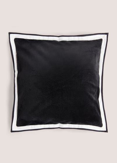 Black Contrast Edge Velvet Cushion (43cm x 43cm)