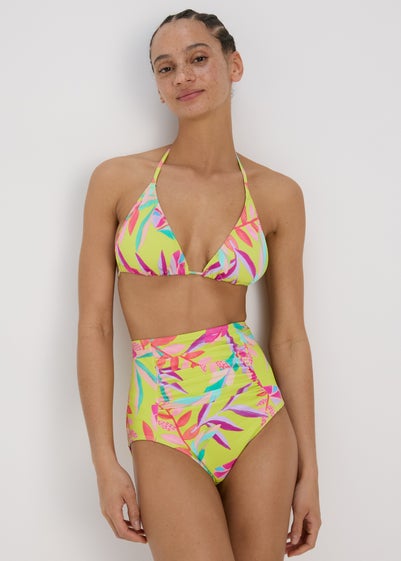 Multicolour Leaf Print Shapewear Bikini Bottoms - Size 12