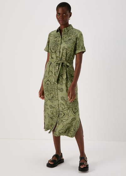 Green Floral Viscose Shirt Dress