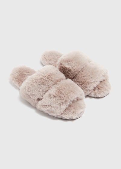 Beige Double Strap Slippers