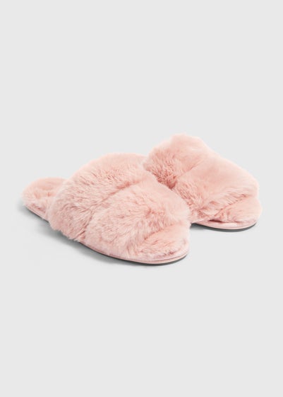 Pink Double Strap Fur Sliders