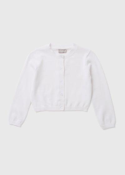 Girls White Round Neck Cardigan (7-13yrs)