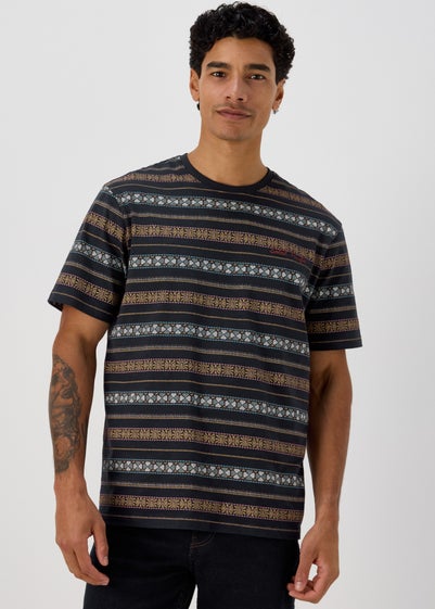 Navy Stripe Aztec Print T-Shirt