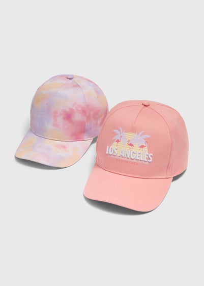 Girls 2 Pack Multicolour Tie Dye Caps (7-13yrs)