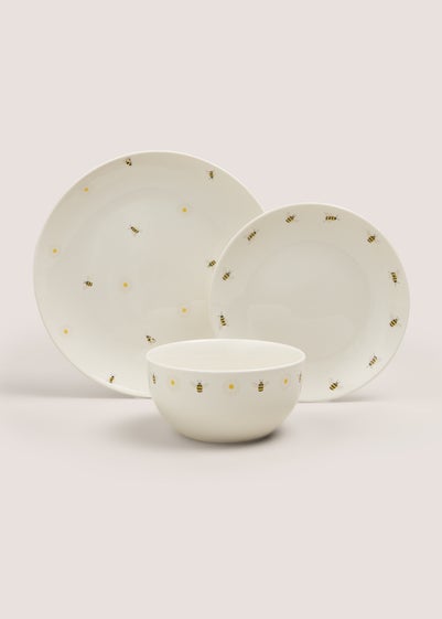 12 Piece Cream Bee & Daisy Print Dinner Set