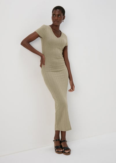 JDY Brown V Neck Lina Dress