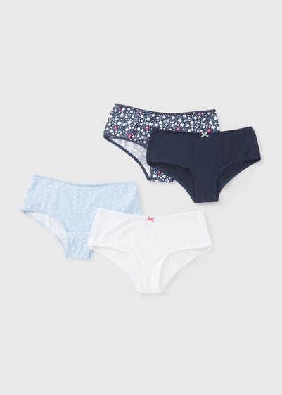 4 Pack Navy Daisy Print Briefs