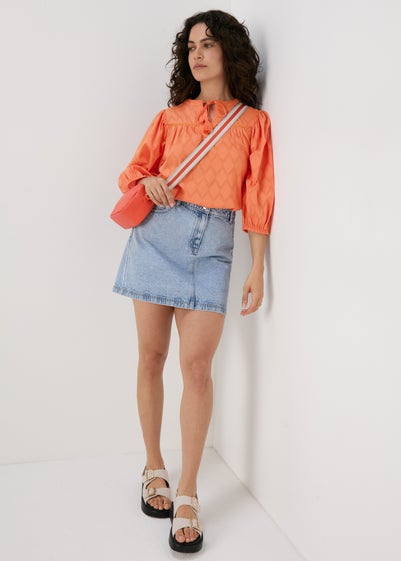 Orange Jacquard Detail Blouse Top