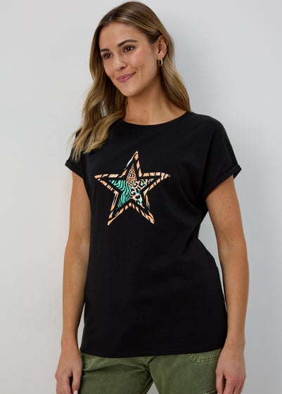 Black Leopard & Cheetah Star Graphic T-Shirt