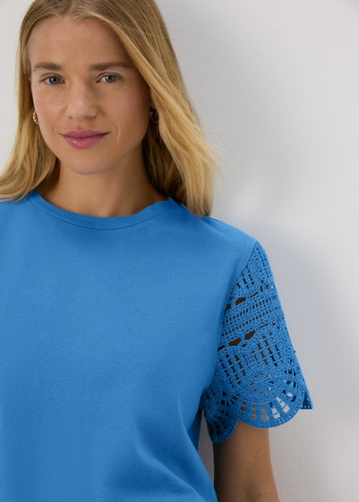 Blue Crochet Sleeve T-Shirt - Size 8