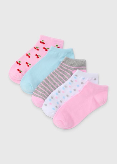 5 Pack Pink Fruit Print Trainer Socks - One Size