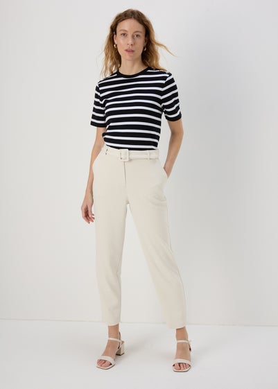 Et Vous Cream Belted Ponte Tapered Trousers