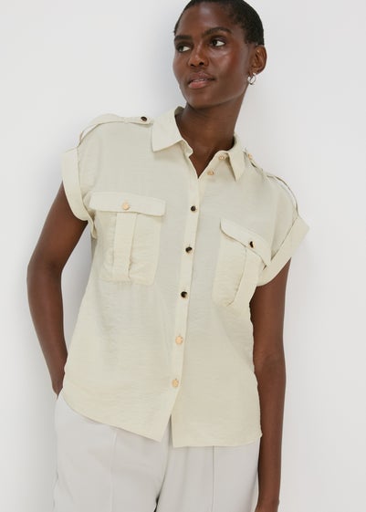 Et Vous Nude Oatmeal Sleeveless Utility Blouse Top