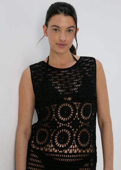 Black Crochet Midi Dress