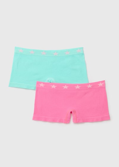 Girls 2 Pack Pink & Blue Ribbed Boxer Shorts (6-13yrs) - Age 6 - 7 Years
