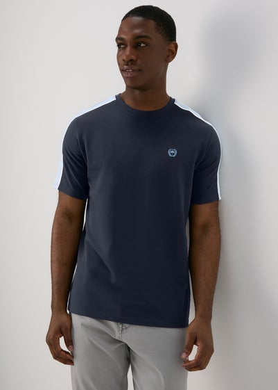 Navy Shoulder Panel Pique T-Shirt