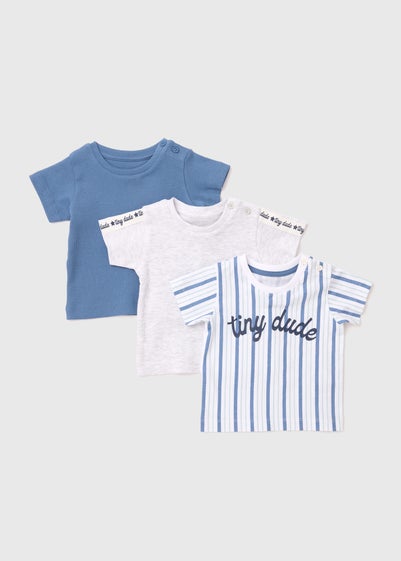 Boys 3 Pack Blue Preppy T-Shirts (Newborn-23mths) - Newborn