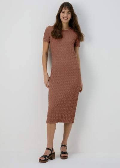 Brown Hyper Texture Midi Dress