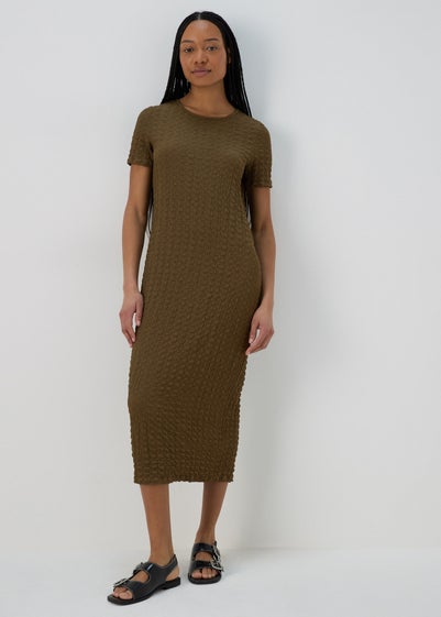 Khaki Hyper Textured Midi Dress