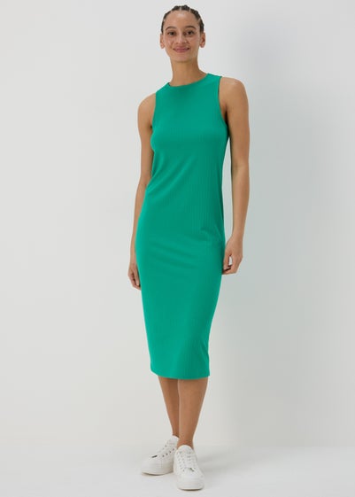 Green Ribbed Mini Racer Dress