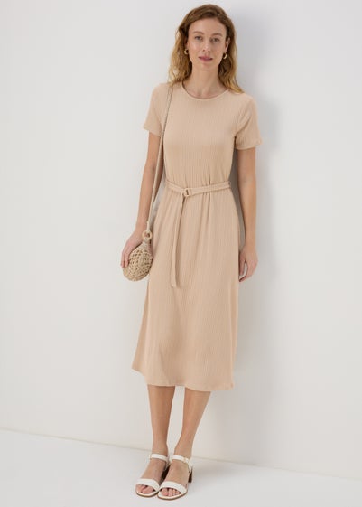 Et Vous Beige 3/4 Sleeve Midi Jersey Dress