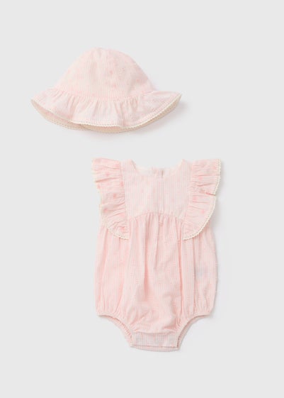 Baby White Dobby Romper & Hat (Newborn-18 mths)