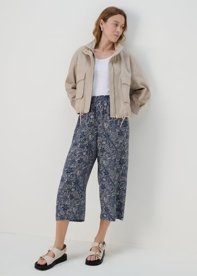 Blue Tile Print Wide Leg Viscose Trousers