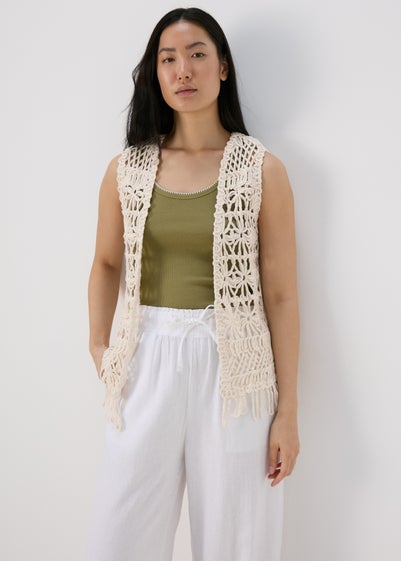 Cream Fringe Hem Waistcoat