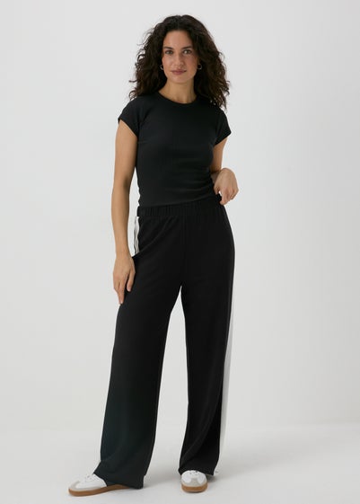 Black Side Stripe Wide Leg Trousers