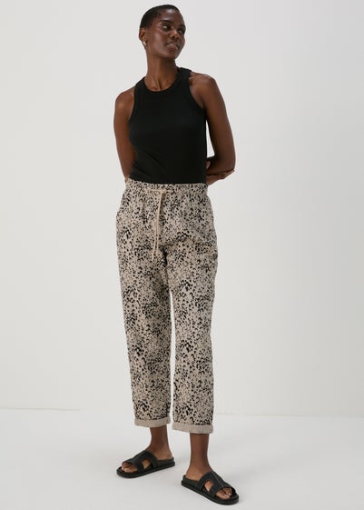 Animal Print Linen Tapered Trousers - Size 8