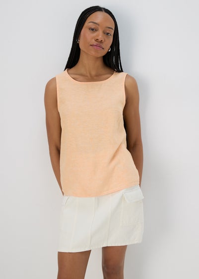 Orange Plain Linen Vest