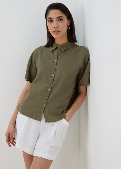 Khaki Linen Short Box Shirt