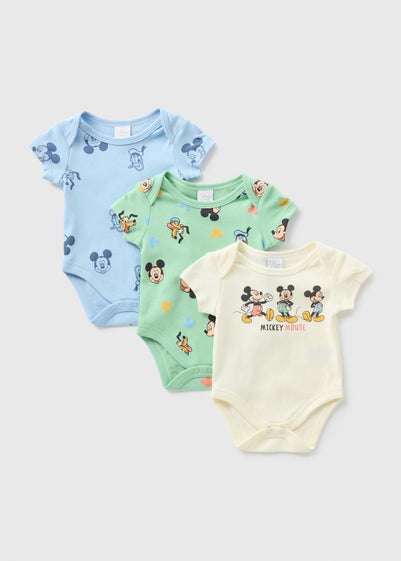 Disney Baby 3 Pack Blue Mickey Mouse Bodysuits (Tiny Baby-18mths)