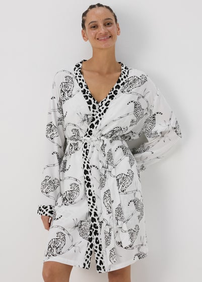 Cream Animal Print Viscose Kimono