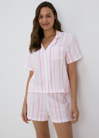 Multicolour Pink Stripe Double Cloth Pyjama Set