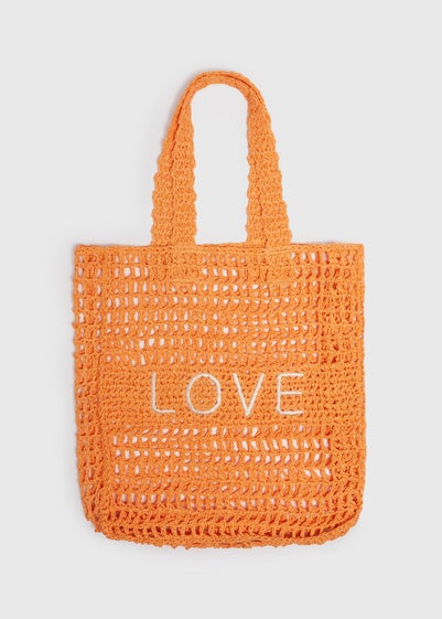 Orange Love Shopper Straw Bag