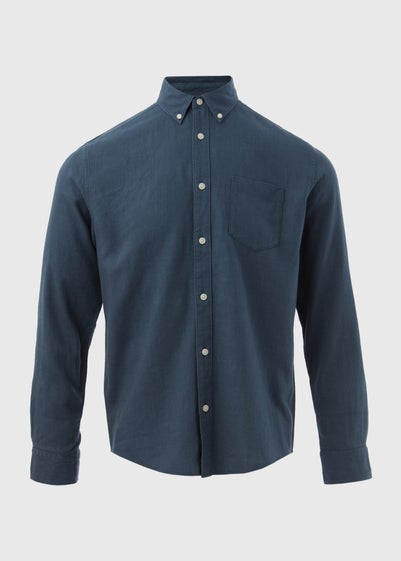 Navy Roll Sleeve Linen Viscose Shirt