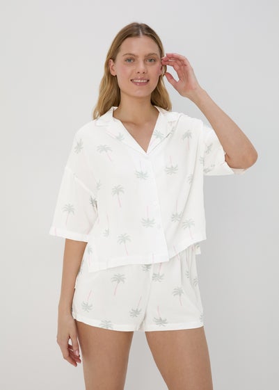 Cream Palm Print Viscose Pyjama Set