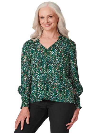 Izabel London Green Printed Shirred Shoulder Blouse