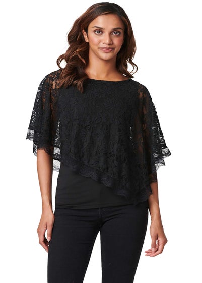 Izabel London Black Lace Overlay 1/2 Sleeve Top