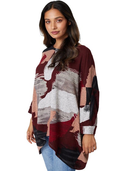 Izabel London Wine Brushstroke Print Oversize Top