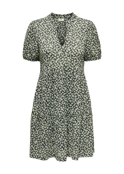 JDY Green Floral V Neck Tea Dress