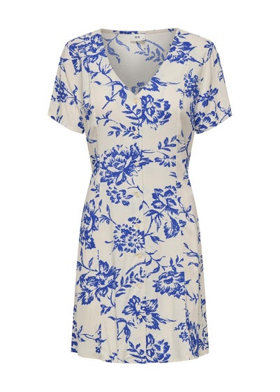 Blue & White Floral Print Dress