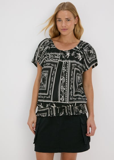 Black & White Printed Gypsy Top