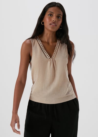 JDY Beige V Neck Crochet Top