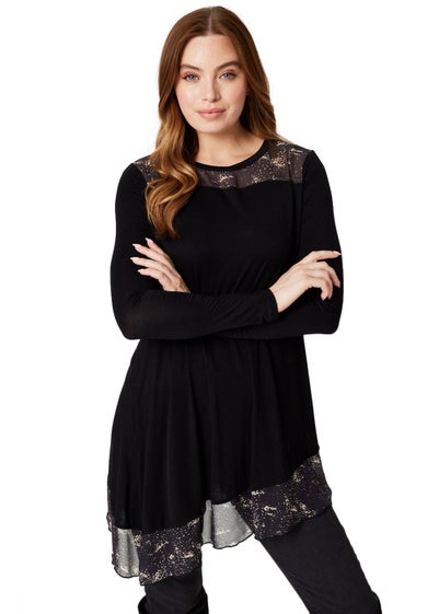 Izabel London Black Sheer Detail Asymmetric Tunic Top