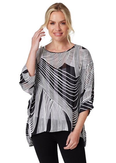 Izabel London Black Printed 3/4 Sleeve Blouse Top