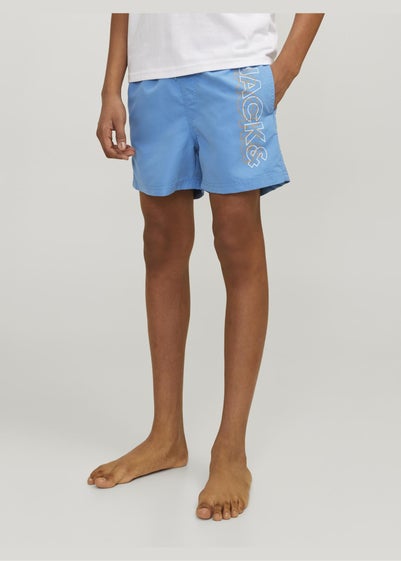 Jack and Jones Boys Blue Double Logo Swim Shorts (8-16yrs)