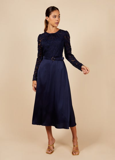 Little Mistress Navy Lace Belted Midaxi