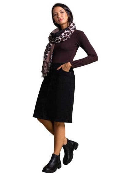Roman Black Cotton Denim Stretch Skirt - Size 10
